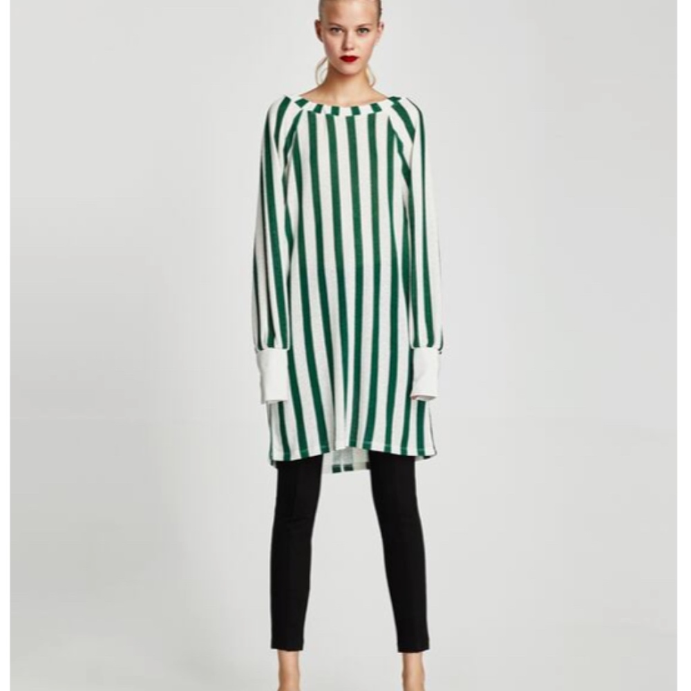 Zara Green White  Stripes Dress size M
